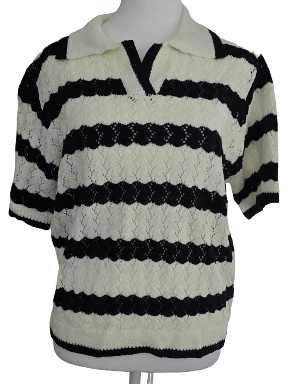 Cider Cream and Black Striped Knit Polo